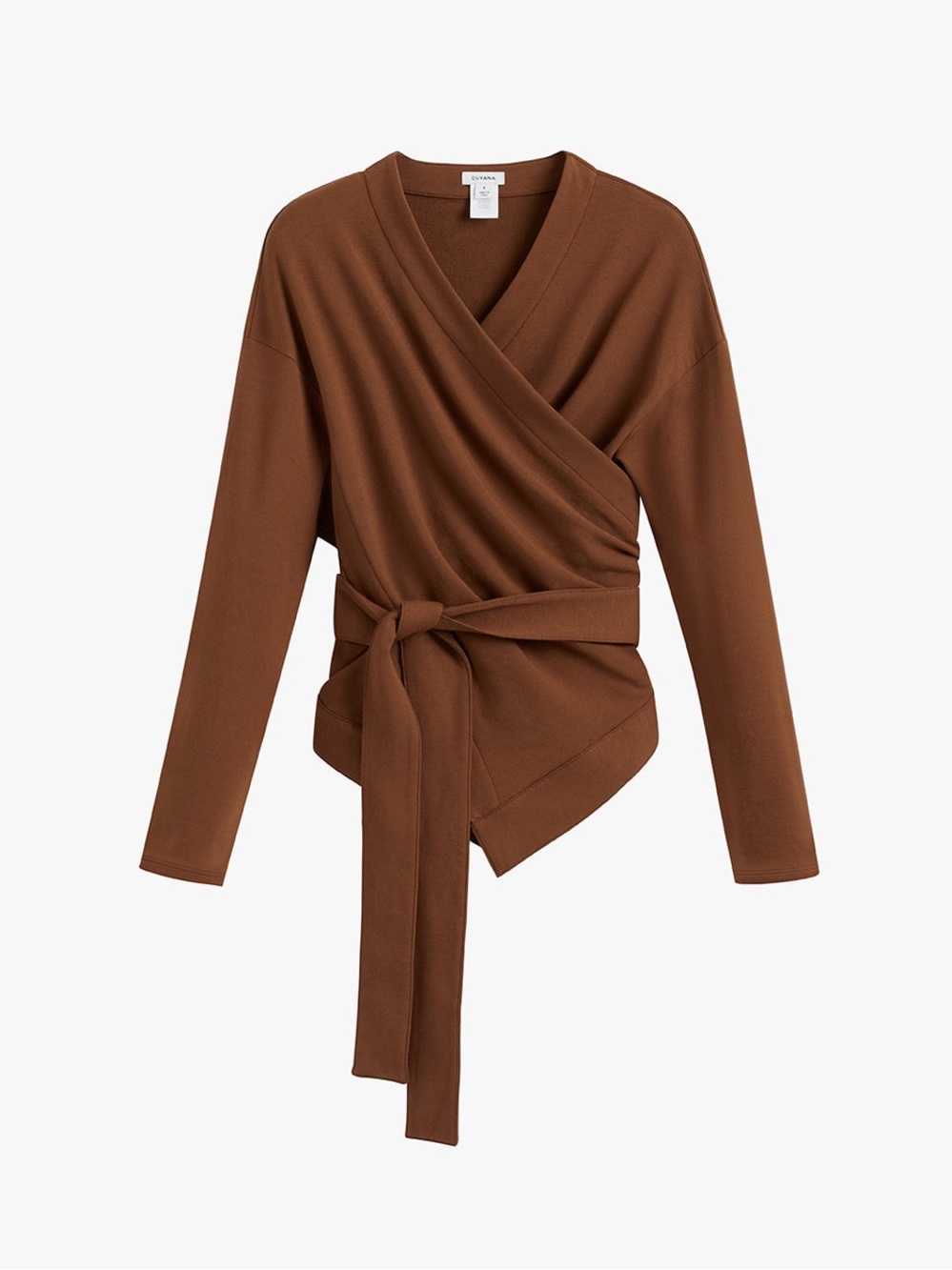 Cuyana French Terry Wrap Top Dark Chestnut Size S Open Back Belted